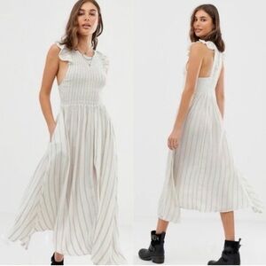 Free people chambray butterfly maxi cream striped dress